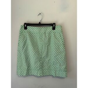 Talbots Green White Geometric Print A-Line Mini Skirt Pockets Size 8